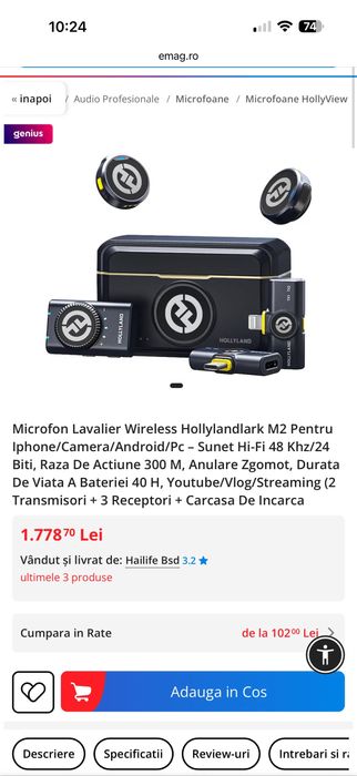 Microfon lavaliera wireless Hollylandlark M2