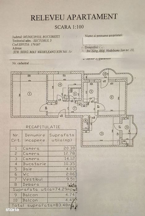 Apartament 3 camere, 2 balcone, zona 13 Septembrie - Marriott, 83.48mp