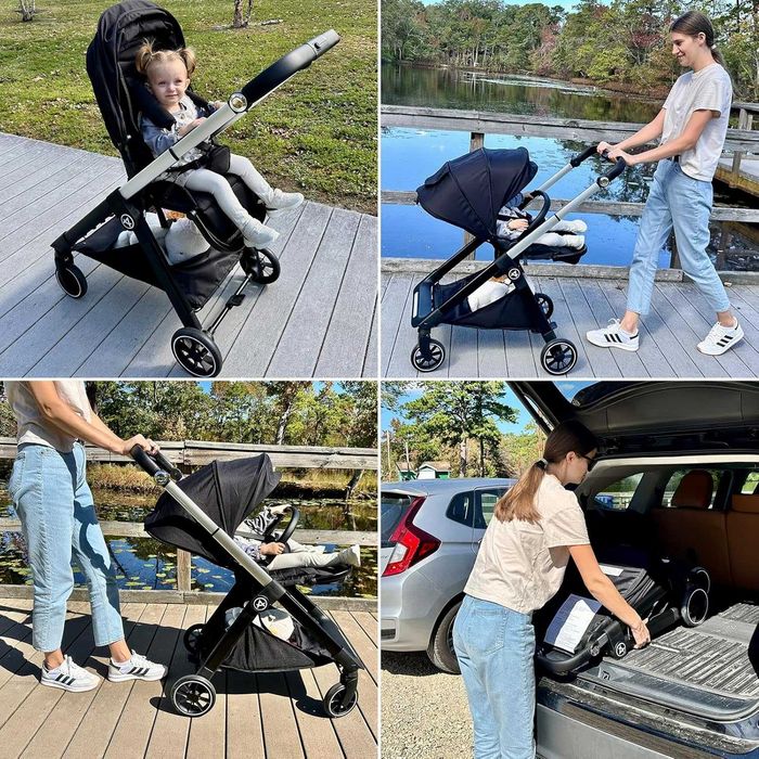 Carucior copii Aoodil 0-36 luni, reversibil, pliabil, negru, cadru aluminiu