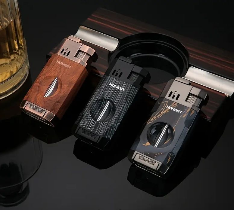 Запалка за пури с вградена резачка и поставка Honest (двоен джет)