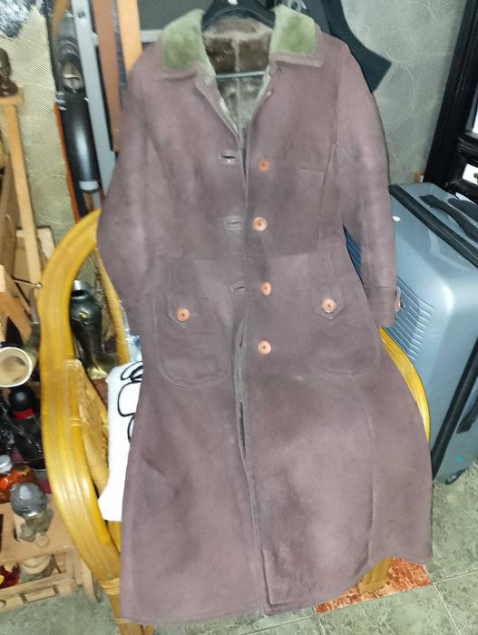 Английски дамски кожух дълъг от агнешка кожа,дамска кожена чанта