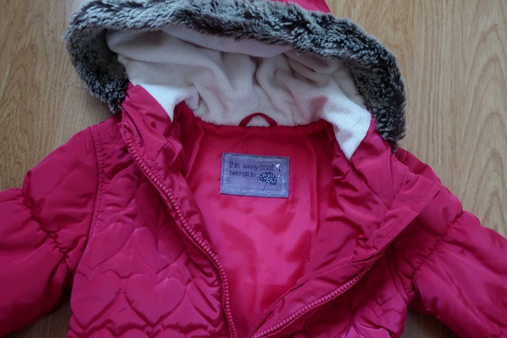 Marks Spencer,geaca groasa,roz,lunga,impermeabila,5-6-7 ani