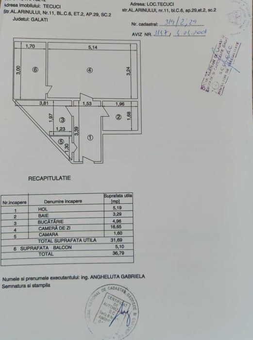 Vând Apartament 1 Cameră | Tecuci, Zona Industrială, Bloc C6 | 36,79mp