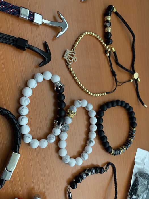 Bratari unisex Charm Black / White/ Textil Noi