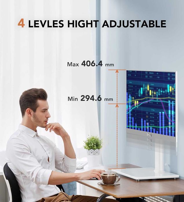 Suport monitor Hemudu, reglabil, pe stand sticla 13-32", alb