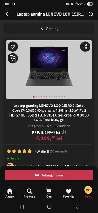 LENOVO LOQ 15IRX9 in Garanție