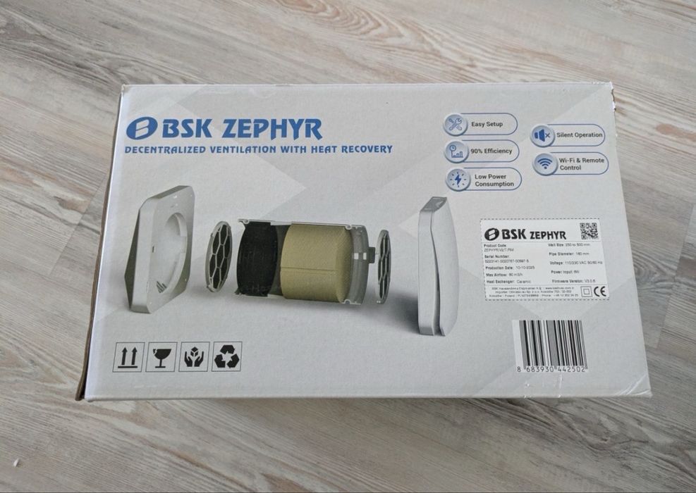 Ventilator cu recuperare de caldura BSK Zephyr senzor temperatura, senzor umiditate, telecomanda