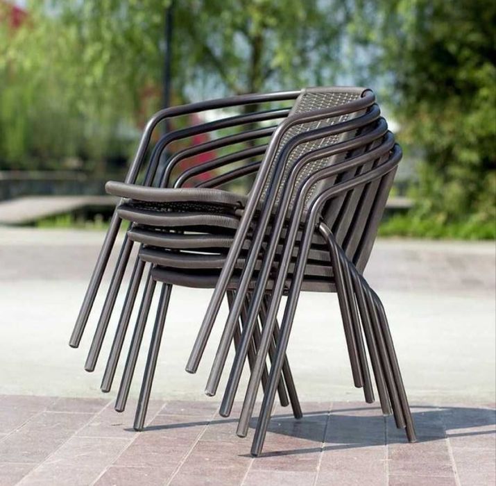 Градински стол Ратан Подреждащ се, Стомана, Пластмаса, Черен, 70×60×55