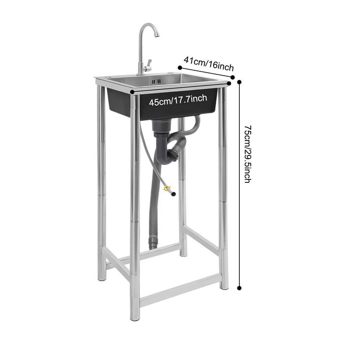 Chiuveta inox o cuva 40x45x22cm completa cu suport baterie scurgere