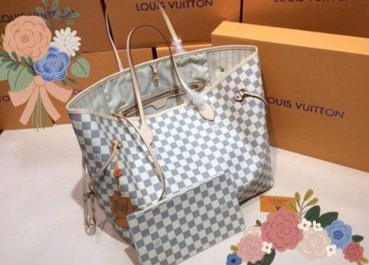 Geanta LV Neverfull/portofel simplu atasat, saculet, etichetă