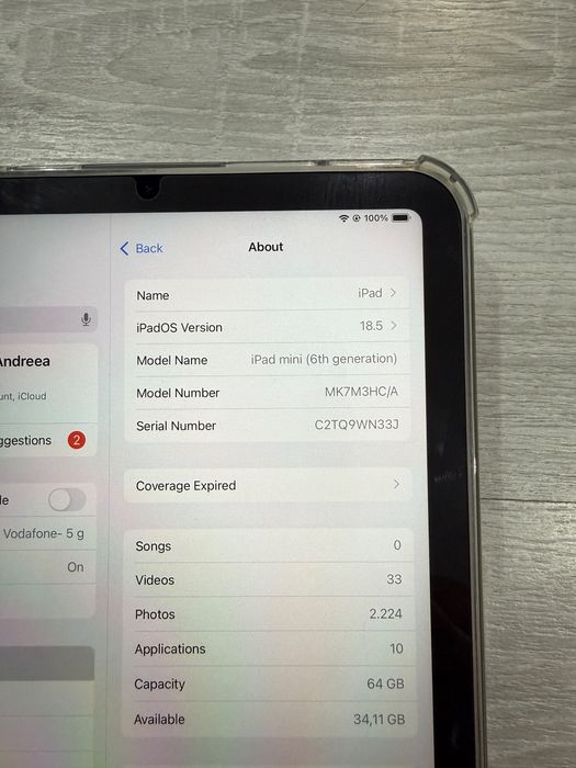 iPad Mini 6 Gri Apple Ca nou cu husă și folie