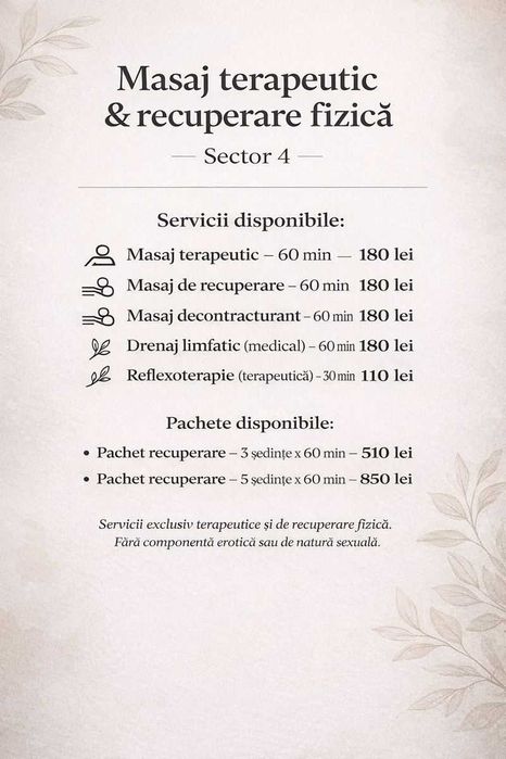 Masaj profesional   Relaxare, Recuperare, Terapeutic Sector 4