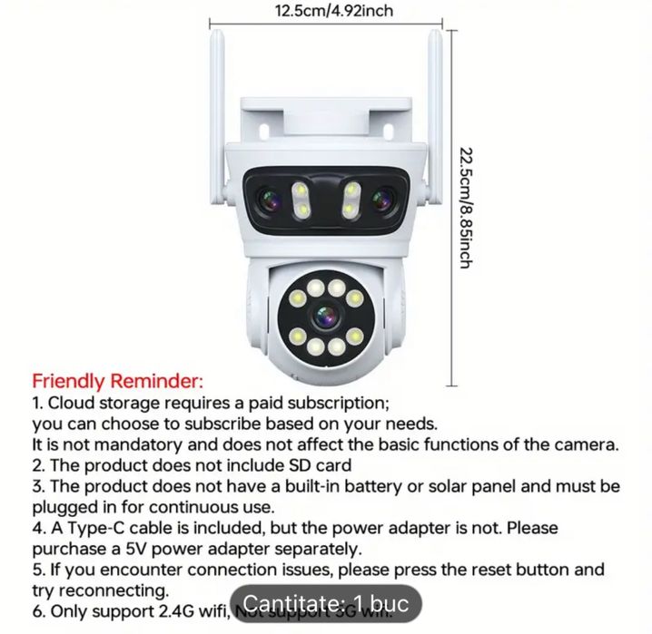 Oferta! Camera supraveghere wireless Full HD lentile triple