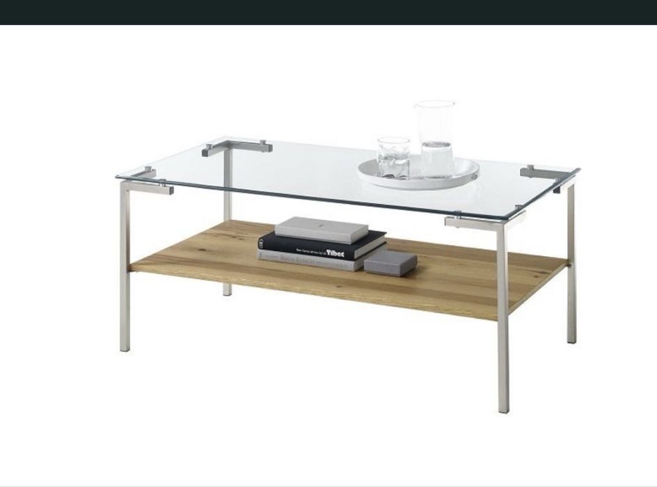 110/60/45 Холна маса от закалено стъкло и дървен плот