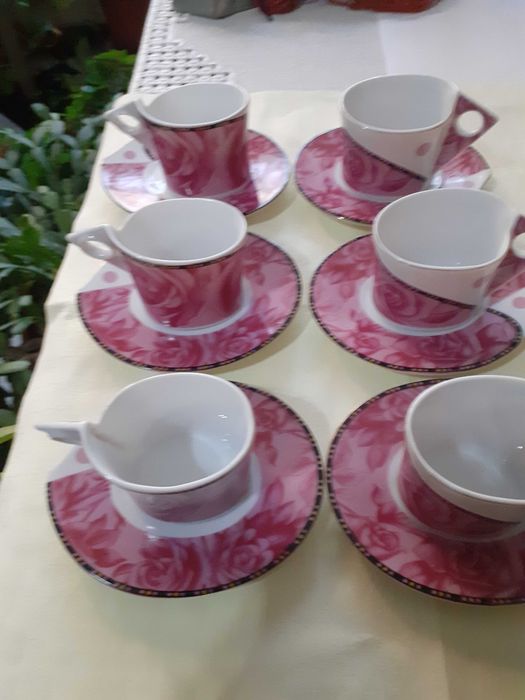 Servici cafea, porțelan China - 6 cești + 6 farfurioare - 100ml.