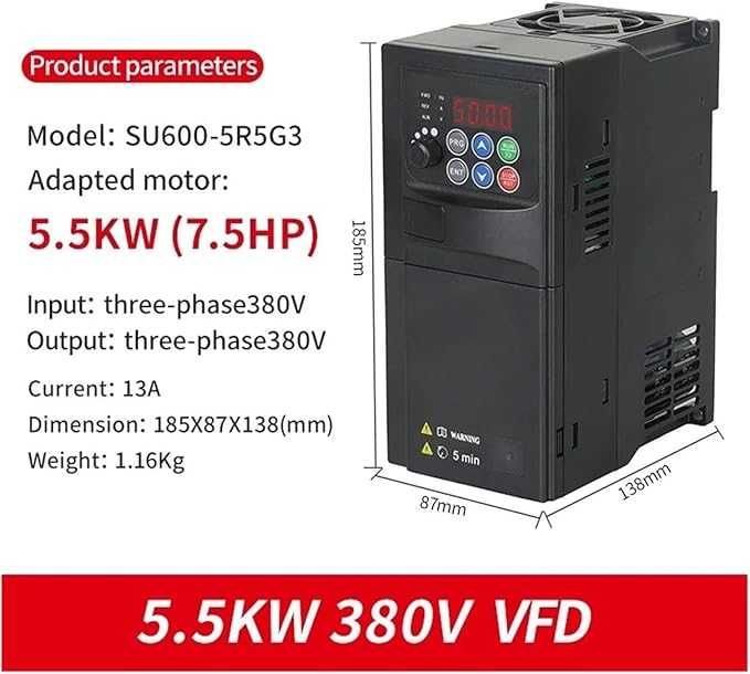 Честотен инвертор SU600 VFD  5,5 kw, 380v/220v
