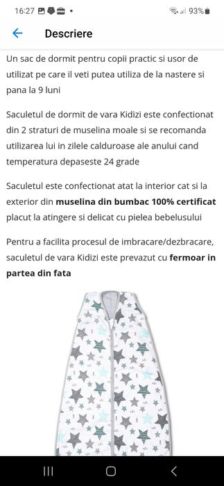 Sac de dormit pt vara bebe 0-9 luni