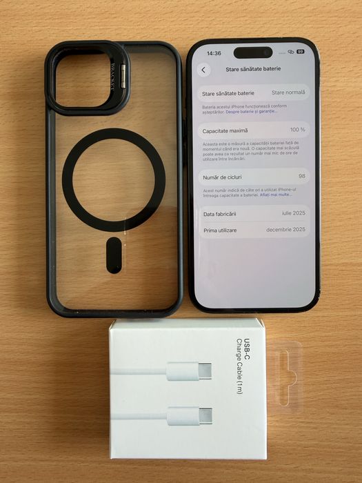 iPhone 15 Black, stare foarte buna, cu 100% baterie, in garantie