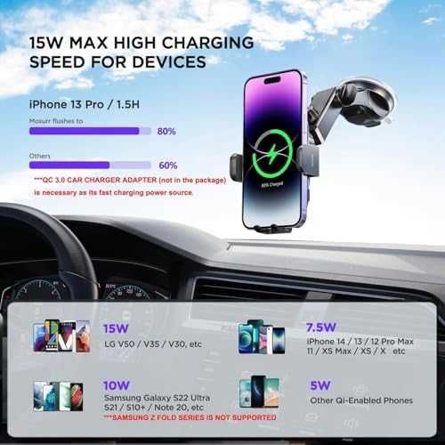 Нов Автоматичен държач за телефон кола 15W Qi зарядно с 7 LED режима