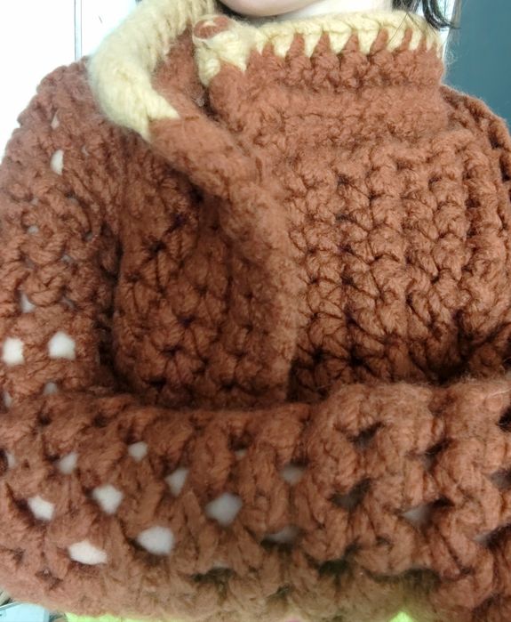 Плетен шал, Плетена жилетка с висока ека + блуза