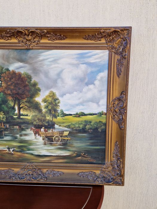 Страхотна антикварна белгийска авторска картина масло върху платно