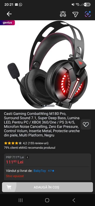 Casti Gaming CombatWing M180 Pro