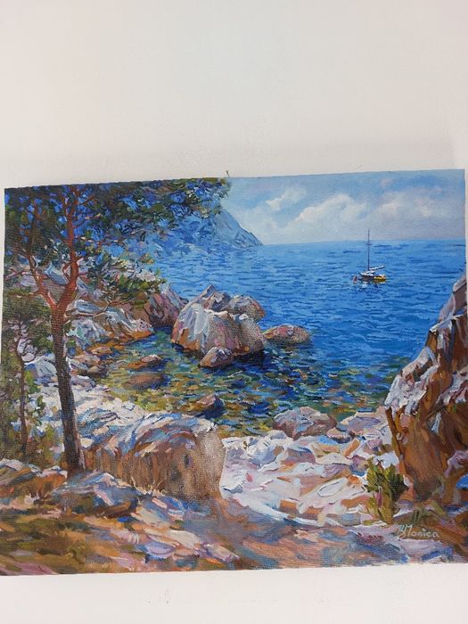 Grecia - un golf in paradis, pictura de vis in ulei pe panza, semnata