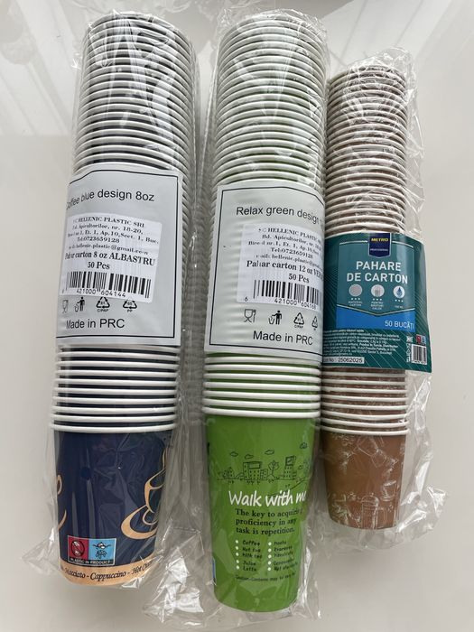 Pahare de carton + capace+ paletine + suport pahare