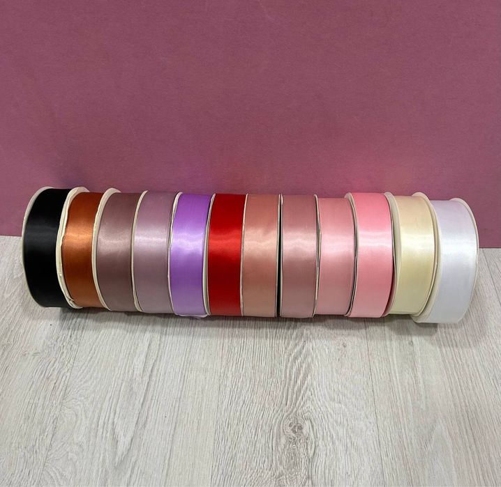 Атлас ленты  1 см, 2,5 см и 4 см по 100 ярдов