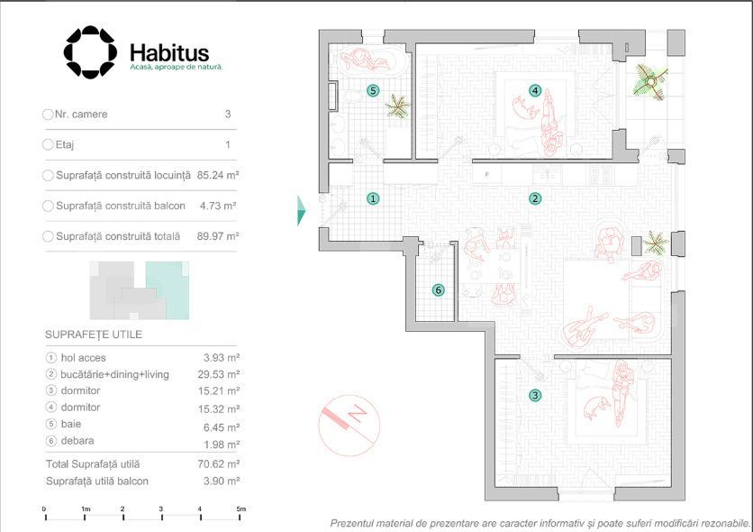 Apartament 3 camere, 70,62 mp, Habitus Oasului, Exclusivitate