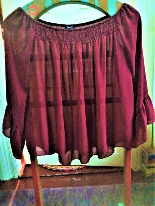 Bluza grena, voal, Motivi, cu maneca 3/4