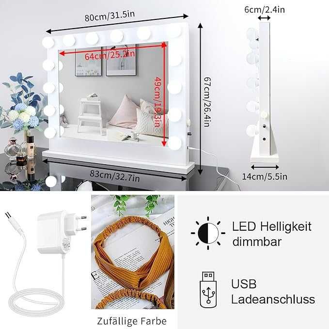 Промоция! Огледало ЛЕД LED Hollywood с осветление 80x67 см, димируемо,