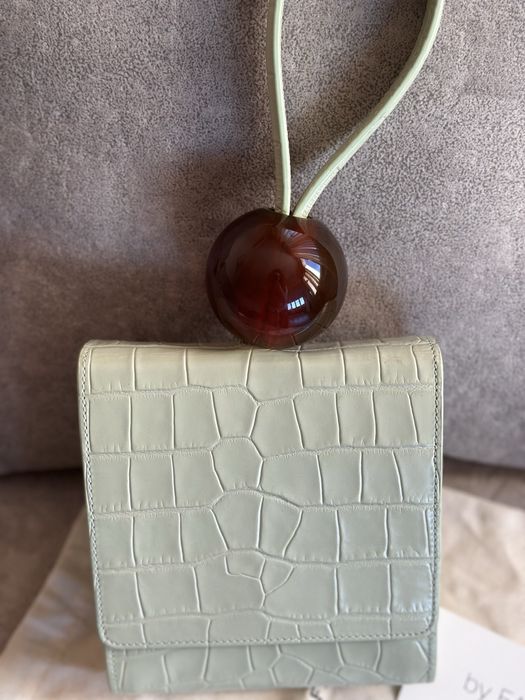 Чанта By far Ball Sage Green Croco Embossed Leather