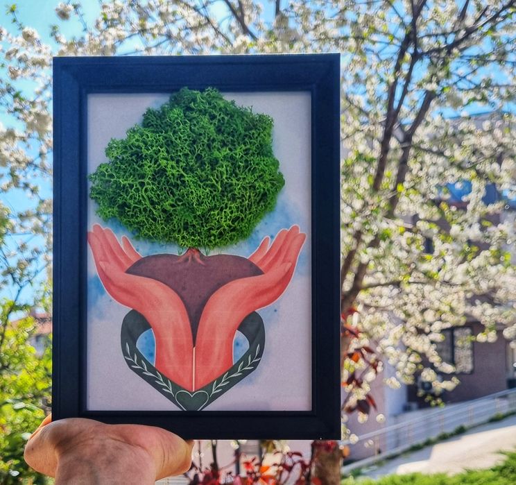 Декорирана рамка "Природата в нашите ръце" с напълно естествен мъх