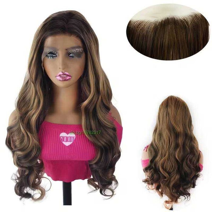 Чуплива кафява перука с руси кичури - 70-75 см, дантела 13х4