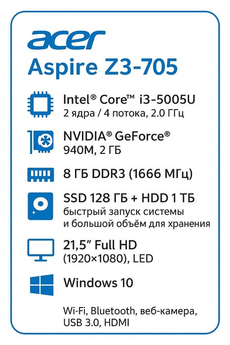 Моноблок Acer i3 5005| gt 940m 8 ram |