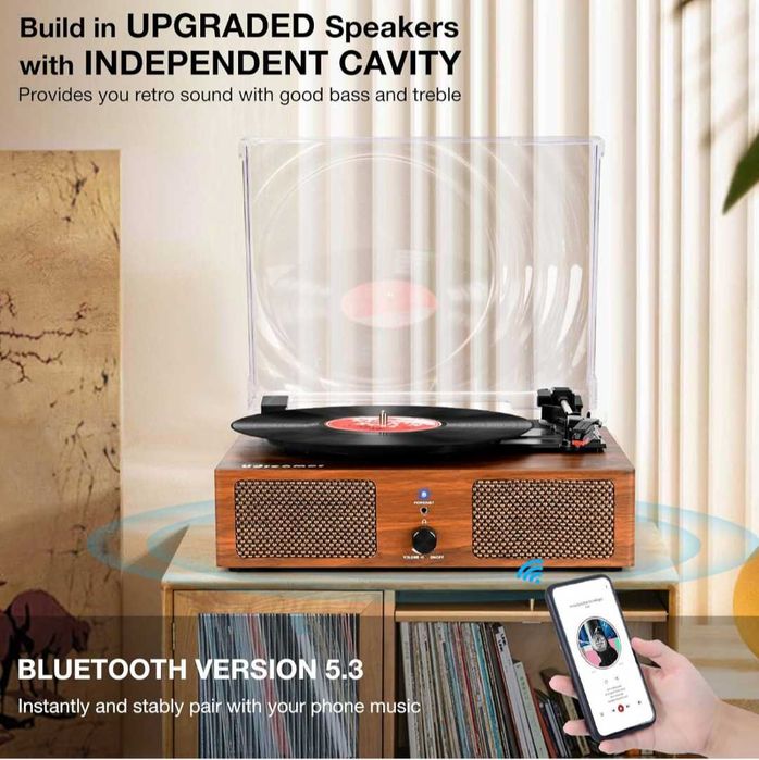 Bluetooth Грамофон за винилови плочи вградени говорители USB вход