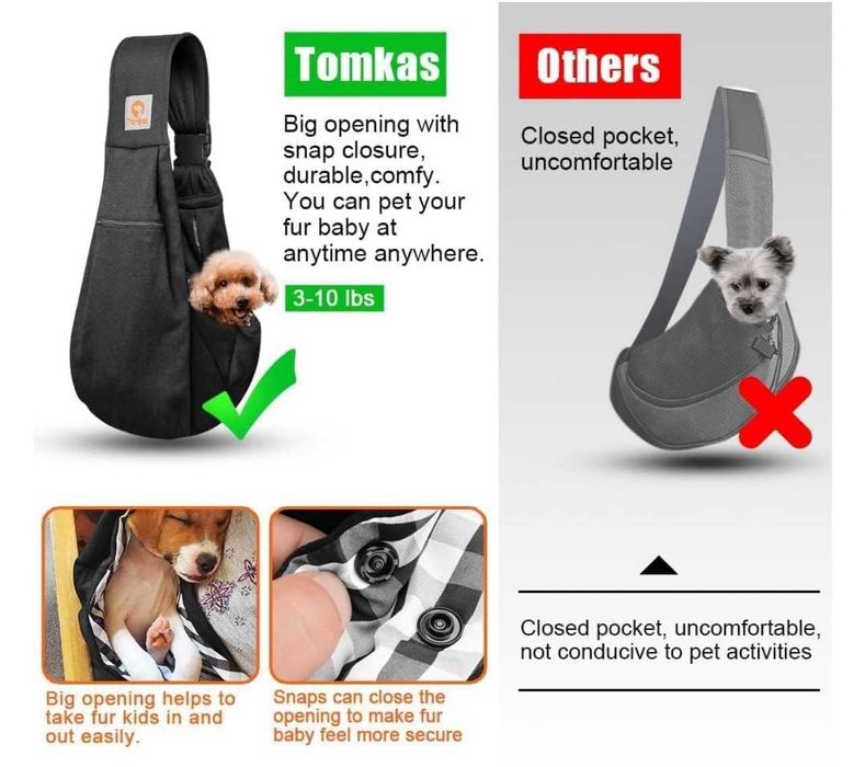 TOMKAS Small Dog Carrier Sling (Black)- чанта за малки кучета/котки