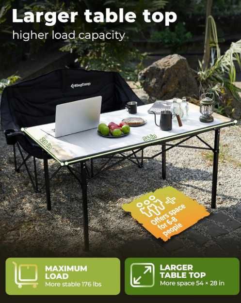 Сгъваема къмпинг маса KingCamp, голяма къмпинг маса 136 х 70 см
