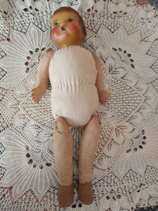 Papusa veche, cap papier mache, 1930