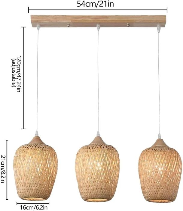 Бамбукова таванна лампа Висяща стил Бохо, Ратан Boho 3×E27