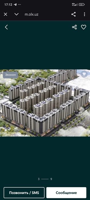 Uy sotiladi 2xonali 62.83 kv.m2 urigzor residinsda