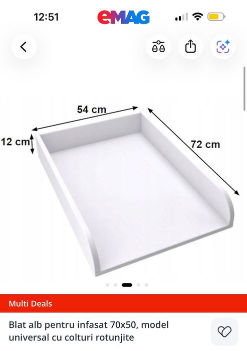 Blat alb pentru infasat 70x50, model universal cu colturi rotunjite