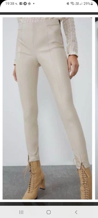 Панталони  zara зара  кожа и деним