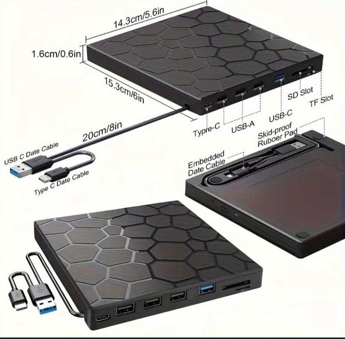 Unitate DVD externă + Hub USB – 4 porturi, card SD, USB-C