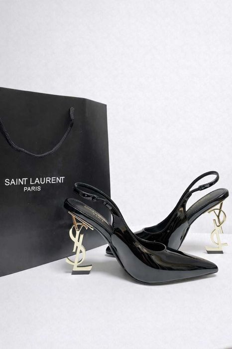 Pantofi YSL – Negri, Lăcuiți, Piele 100%, Toc 10 cm,  Premium