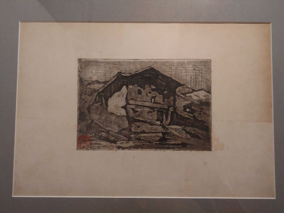 Tablou Gheorghe Petrascu |Casa la tara| Gravura veche