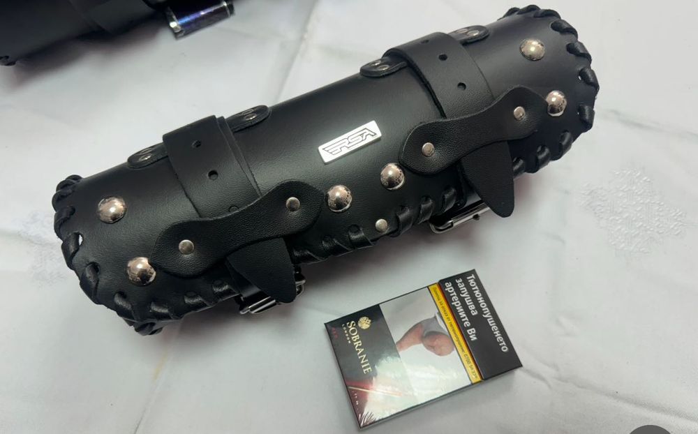 НОВА чанта / цилиндър от естествена кожа за мотор / чопър Тип «буре»