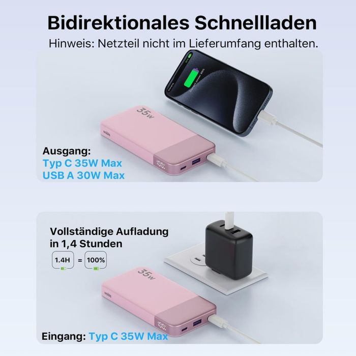 Baterie externa Nobis 10000mAh 35W încărcare rapidă portabil – negru