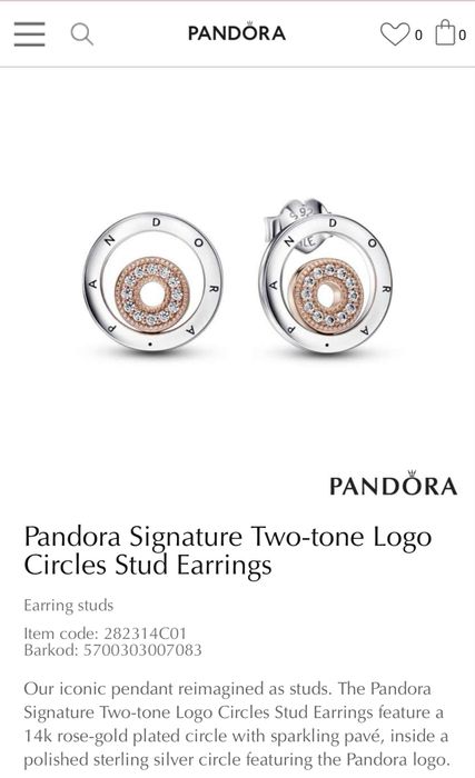Pandora обеци Signature Two-tone Logo Circles Stud